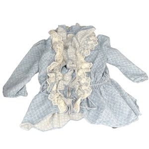 WOMENS BY STELLA LACE BLUE JACQUARD ZIP RUFFLE JACKET S SMALL